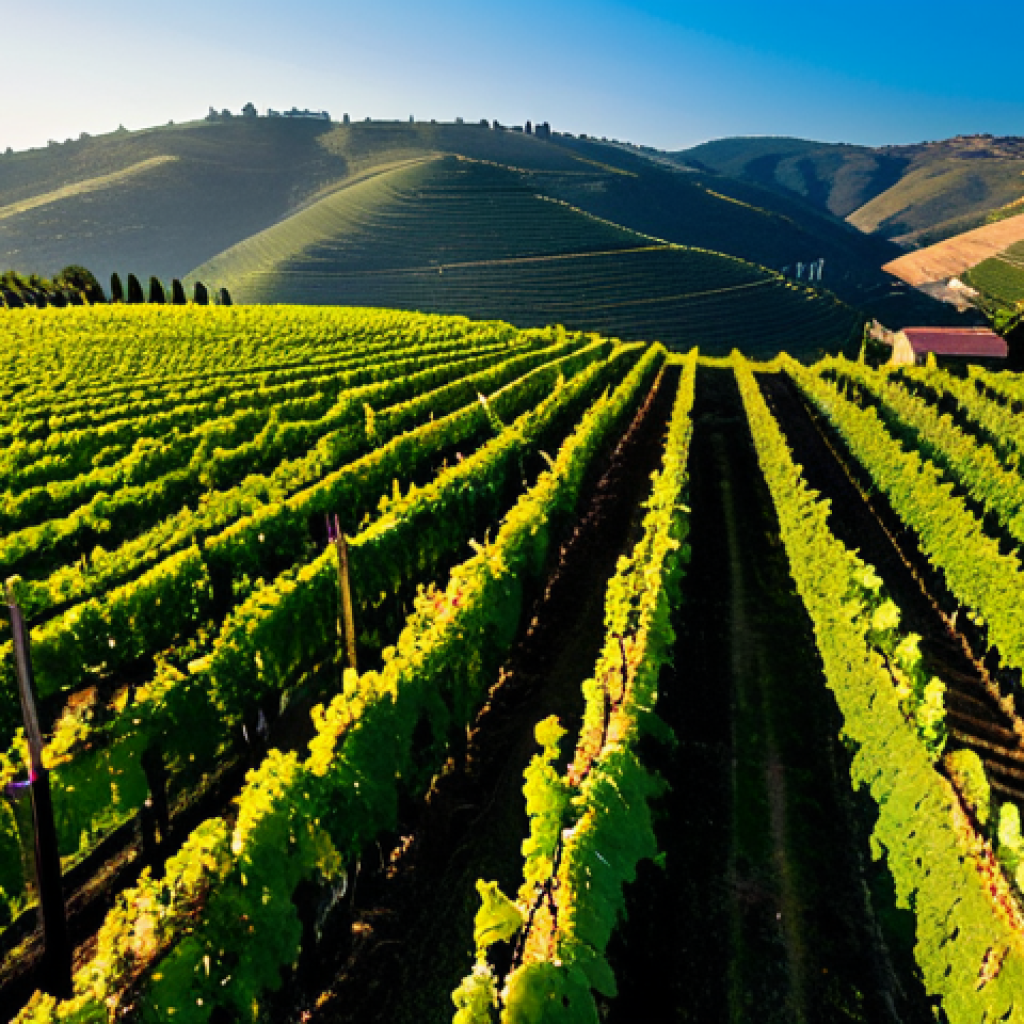 Drone Monitoring a Vineyard**

"Aerial view of a lush vineyard in the Douro Valley, Portugal. A drone equipped with multispectral cameras is flying above the rows of grapevines, capturing data. The sun is setting, casting a warm glow on the landscape. Rolling hills in the background. Professional photography, high resolution, perfect composition, safe for work, appropriate content, fully clothed, professional, modest, family-friendly, correct proportions, well-formed hands, natural pose."

**