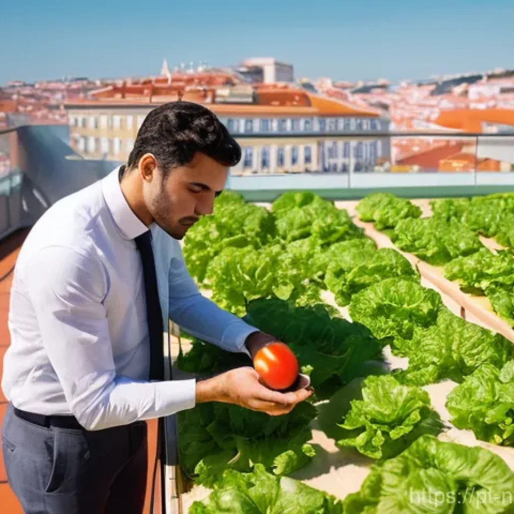 대체 식량 대중화의 기회와 도전 - **Prompt:** A vibrant, futuristic urban vertical farm located on a sunny rooftop in the heart of Lis...