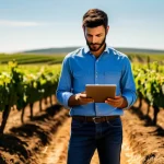 Home 11 미래 농업을 위한 교육 혁신 - **Prompt:** A young, determined Portuguese farmer, in their late 20s, stands proudly in a vast, sun-...